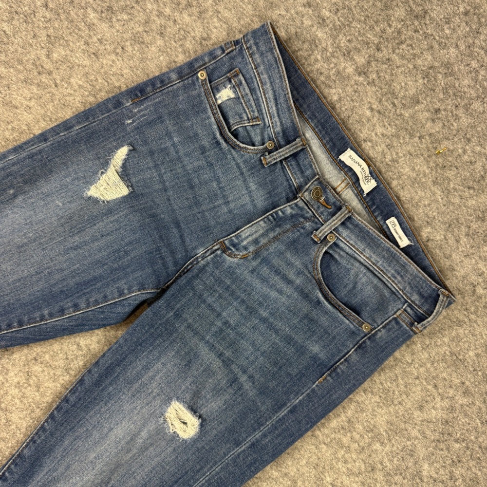 Banana Republic Premium Denim Skinny Ankle Jeans 28 Distressed Blue Stretch